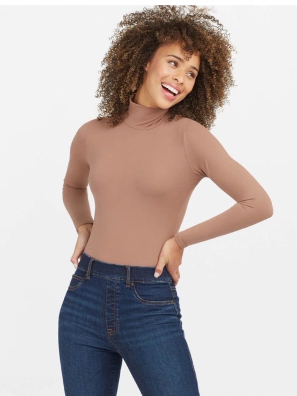 SPANX Long Sleeve Turtleneck Bodysuit in Mochaccino